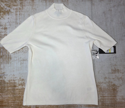 Jones New York Sweater Womens Size Pm Ribbed Trim Mock Turtleneck Short Sleeve