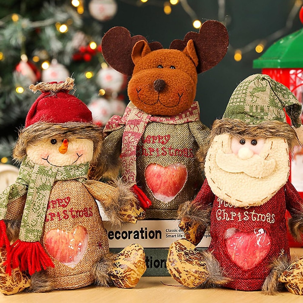 3PCS Christmas Gift Bags Gift Doll Bags Gift Bags Snowman Deer Doll Storage  Bags