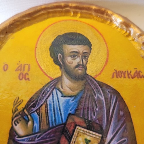 San Lucas El Evangelista Católico y Bizantino Griego Ortodoxo Icono Redondo - Imagen 2 de 3
