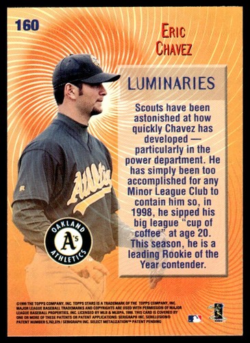 1999 TOPPS STARS LUMINARIES Eric Chavez Oakland Athletics #160 - Picture 2 of 2