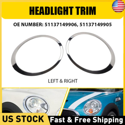 1 Pair Chrome Headlight Trim Ring Bezel Cover For Mini Cooper R55 R56 2007-2015