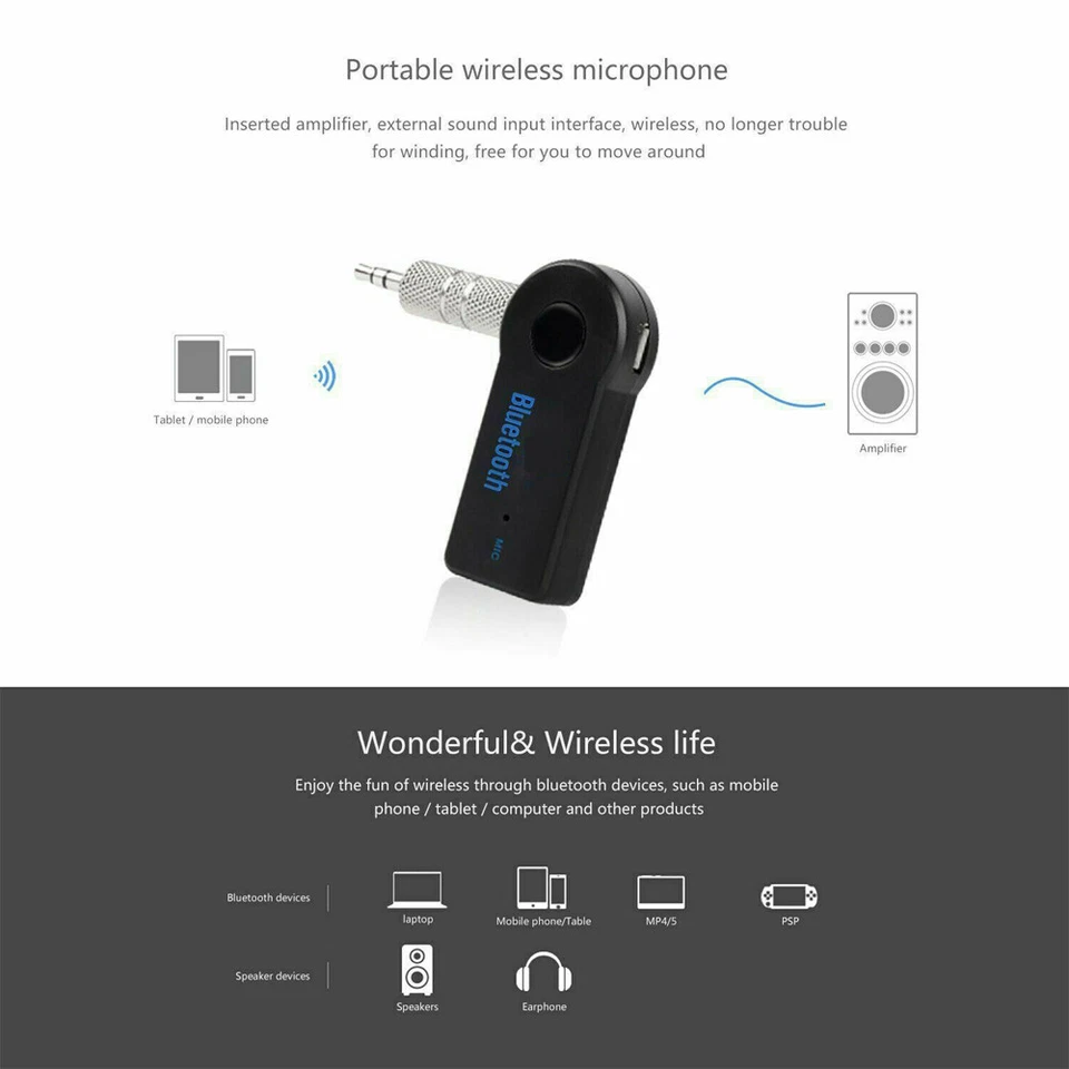 2 Pcs Wireless Bluetooth Receiver 3.5 MM AUX Audio Stereo Music Home Car Adapter - Image 4 of 4