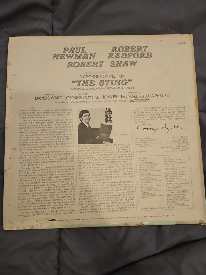 Marvin Hamlisch – The Sting Original Motion Picture Soundtrack 12" Vinyl LP - Image 2 of 4