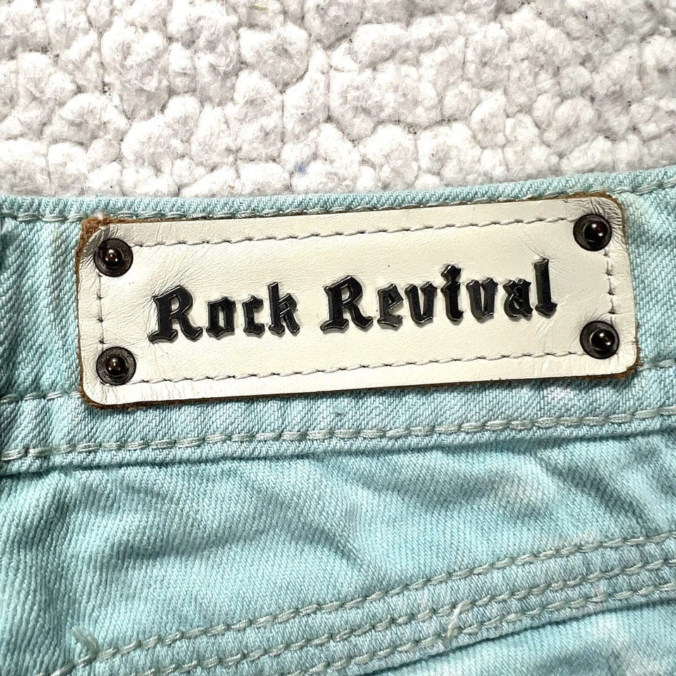 Pantalones Cortos De Colección Rock Revival Alanis Fácil 25 (28×8) Dobladillo Aqua Tie-Dye Denim Foto 3 de 4
