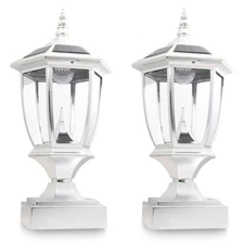 2 Outdoor Solar Post Light Lamp Lantern 6x6 LED Deck Cap Fence Path Vinyl Garden