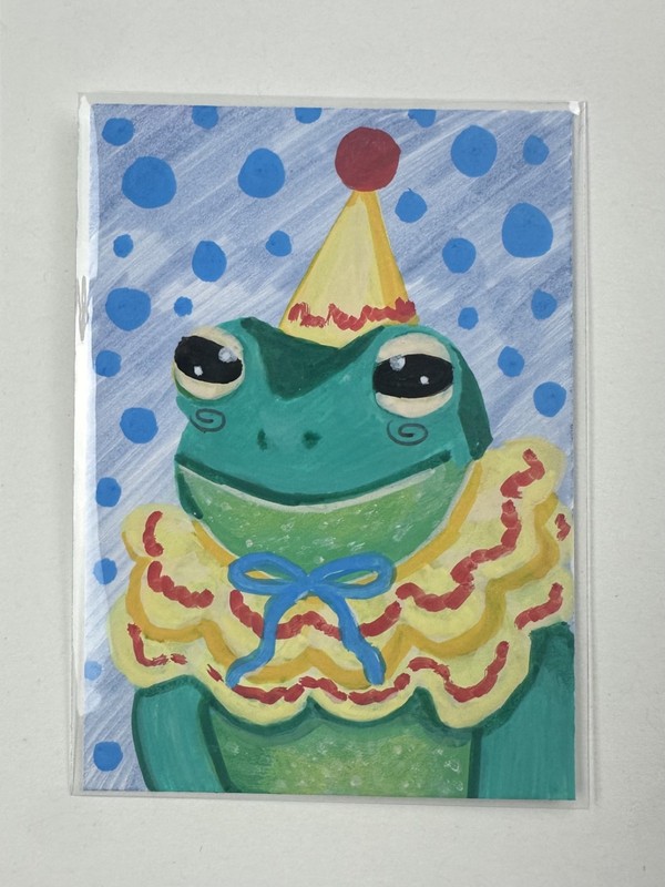 ACEO Original Frog Clown Acrylic Marker Painting 2.5" X 3.5" Art Card