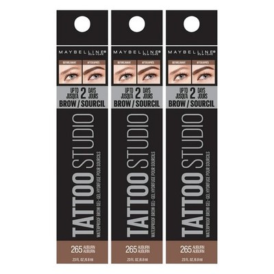 Maybelline Tattoo Studio Waterproof Eyebrow Gel Makeup, Auburn, 3 Pack