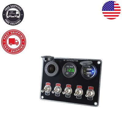 Waterproof 5 Gang Switch Panel with Dual USB & Cigarette Lighter Socket