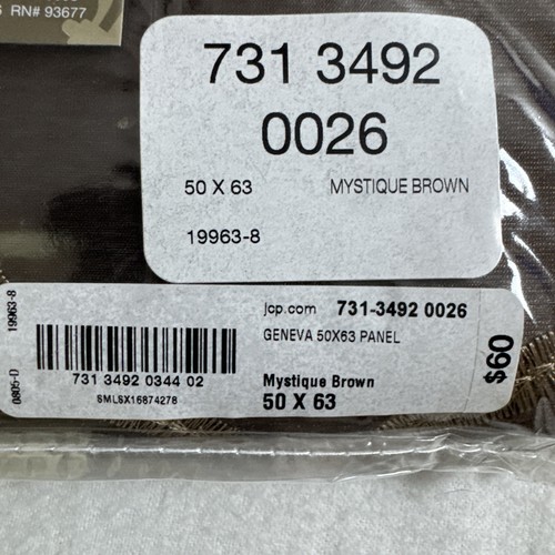 JCP Royal Velvet Embroidered Curtain Panel Geneva Mystic Brown 50"x63" New - Picture 6 of 7