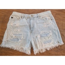 Kancan Women  s Distressed Shorts Size 9/28 Light Wash Ripped Raw