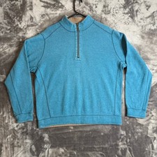 Tommy Bahama Long Sleeve Reversable Quarter-Zip Size Large Pullover Teal Gray