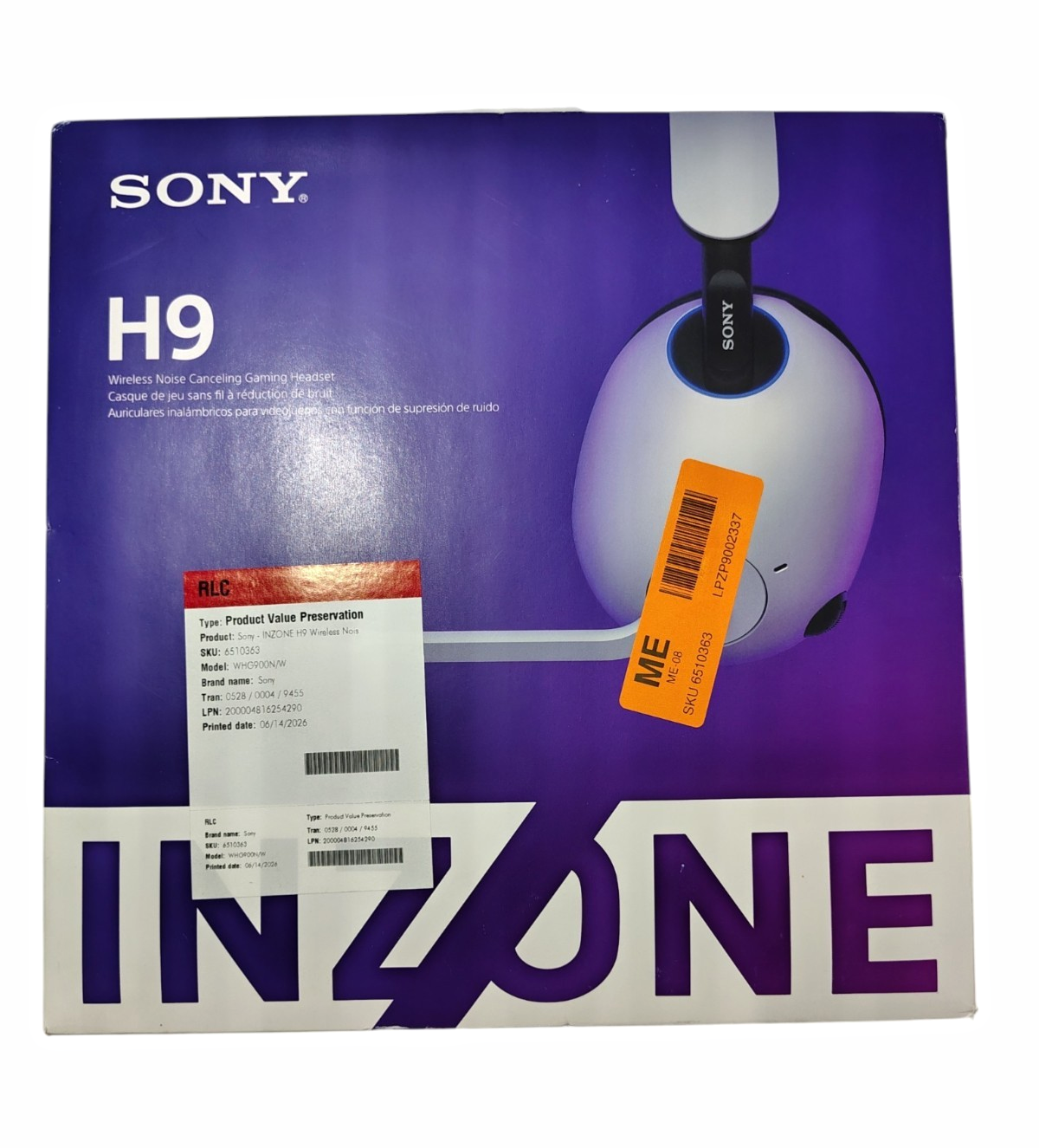 Sony INZONE H9 Wireless Noise Canceling Over-Ear Gaming Headset Boom Mic White
