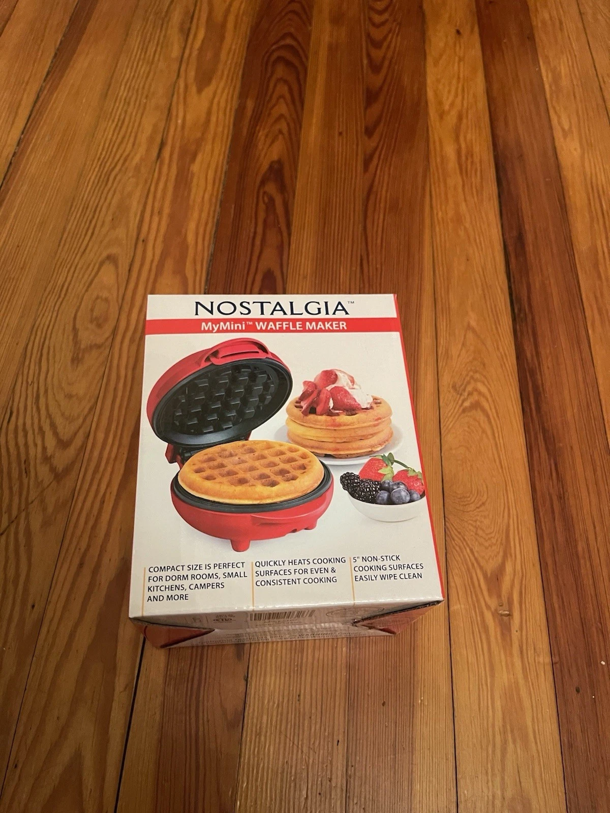 Nostalgia MyMini Waffle Maker Red 5 Inch Non-Stick Compact Size