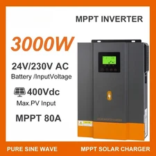 3000W Hybrid Inverter DC 24V 220V AC With 80A MPPT Solar Charger Wide Voltage