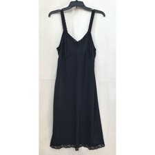 Cabernet 80s Black Babydoll Lace Trim Full Slip Dress Sz 40 26 in USA 27041 Vtg