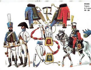 Révolution Napoléon 1er Empire : planche original Rigo 5e hussards trompette