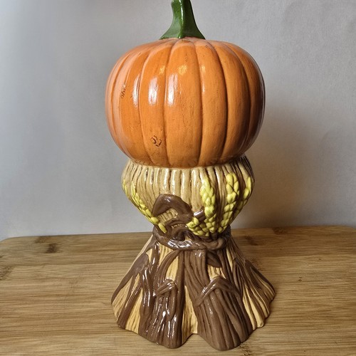 Vintage 1978 signierte Keramik Jack O Laterne 8" Kürbis Weizen Basis Halloween Dekor - Bild 8 von 23