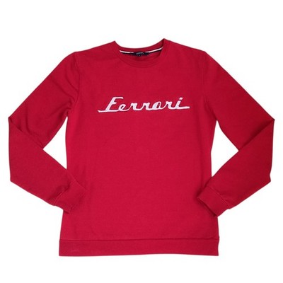 Ferrari Herren Pullover rot klein bestickt Spruch Logo Baumwolle Stretch Pulli