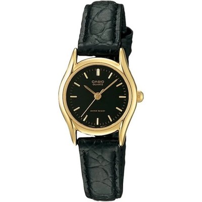 LTP-1094Q-1A Women's Black/Gold Classic Analog Dress Leather Band Watch