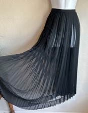 Vintage I Magnin Sheer Black Pleated Maxi Skirt 12 Goth Minimalist Layering