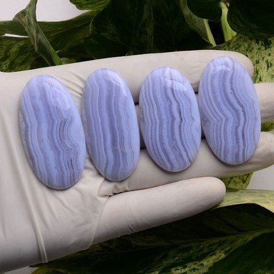 Ozean Nebel ~ Set 4 Stück Natürlich Blau Spitze Achat Top-Grade Oval Edelsteine