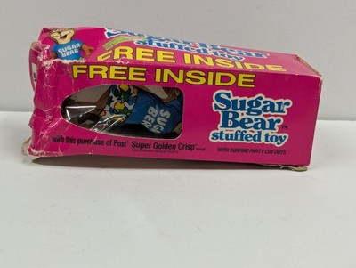 1989 Sugar Bear Stuffed Toy Post Super Golden Crisp Cereal Premium Damaged Box