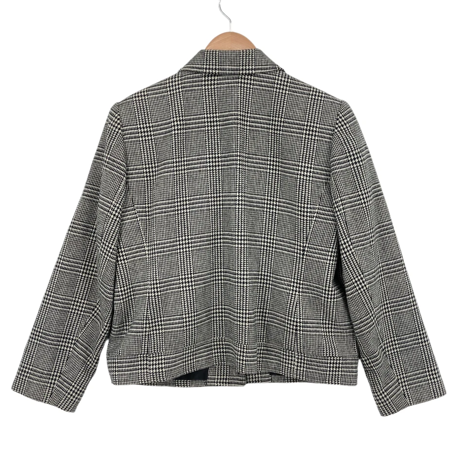Dressbarn Blazer Jacket Women Size 12P White Black Houndstooth Wool Button Front - Image 2 of 4