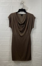 Ann Taylor Petite Sheath Dress Brown Metallic Dolman Sleeve Cowl Neck Sz SP