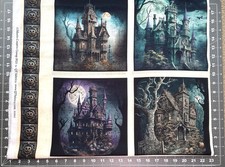 QT Fabric Cotton CREEPSVILLE Haunted Victorian House Panels Halloween Skull Bat