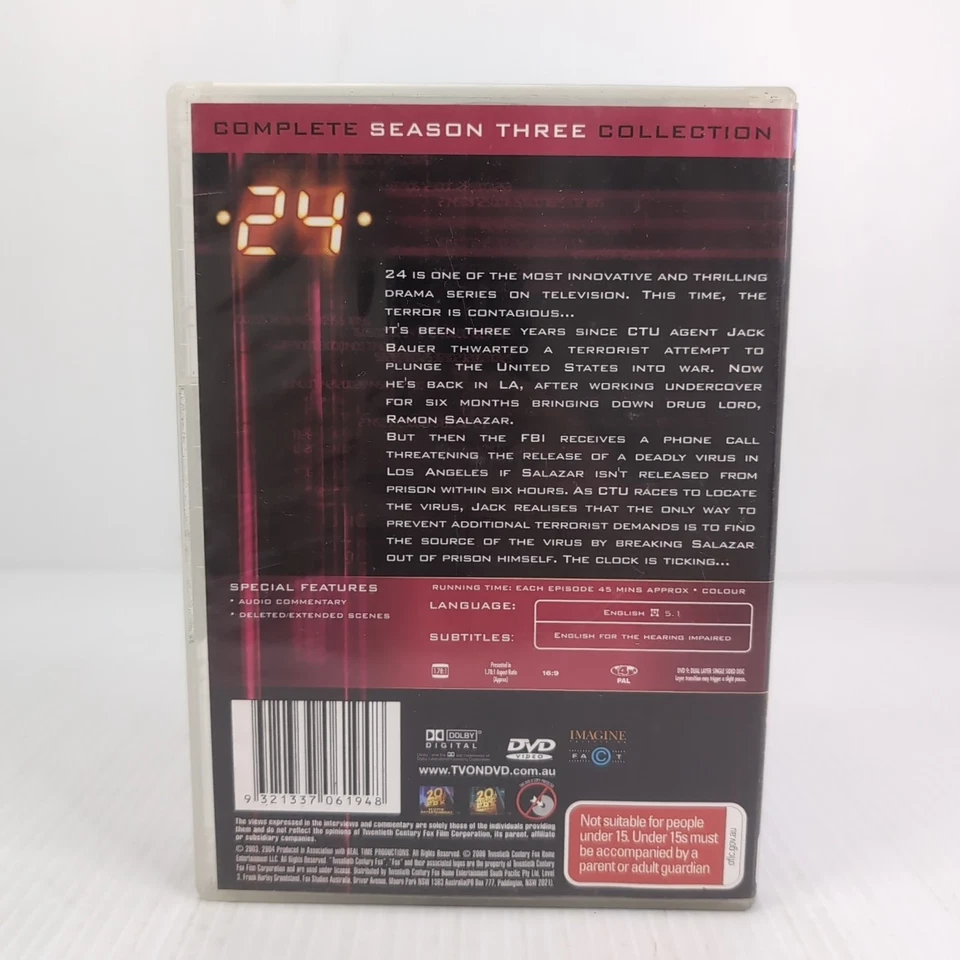 24 SEASON 3 DVD Region 4 TV SHOW Keifer Sutherland 6-Disc Set Region 4 PAL - image 2 of 4