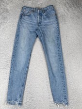 Levis 501 Jeans Womens 24x28 Blue Skinny Raw Hem Premium Big E Mid Rise Cotton