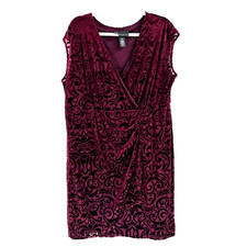 Lane Bryant Velvet Burnout Jacquard Faux Wrap Dress Women's 18/20 Burgundy Sexy