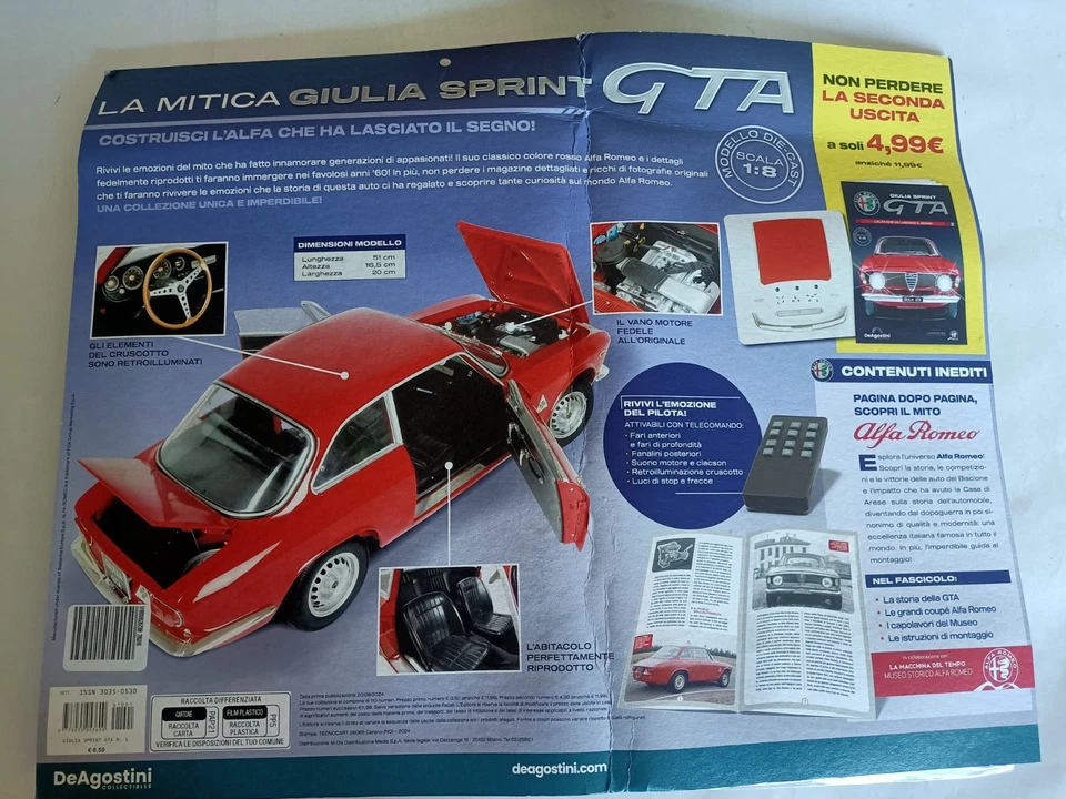 Costruire Costruisci Giulia Sprint GTA scala 1:8 De Agostini Prima Uscita n⁰ 1 - Immagine 2 di 4