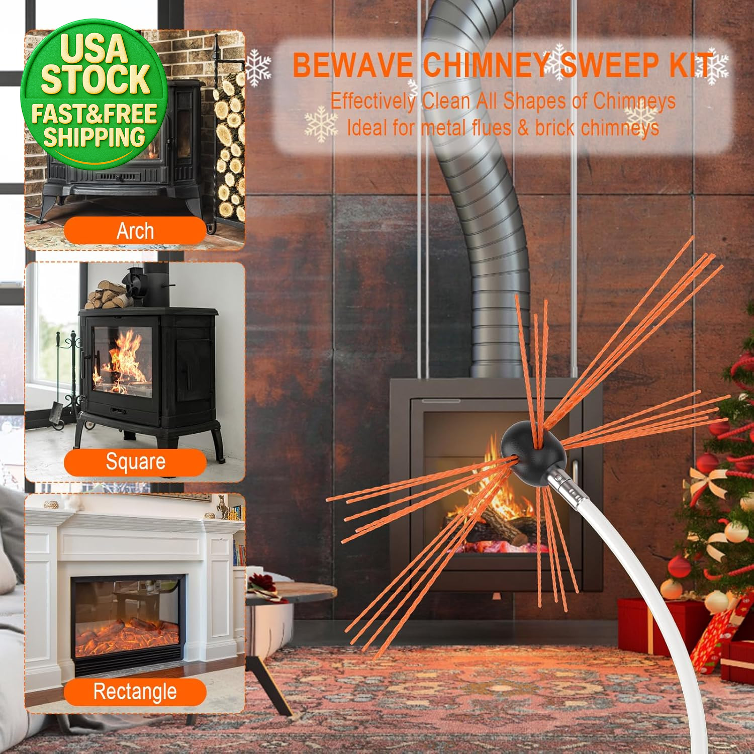 Chimney Sweep Kit 20FT Nylon Flexible Rods Rotary Drill Drive Brush 14 Rods