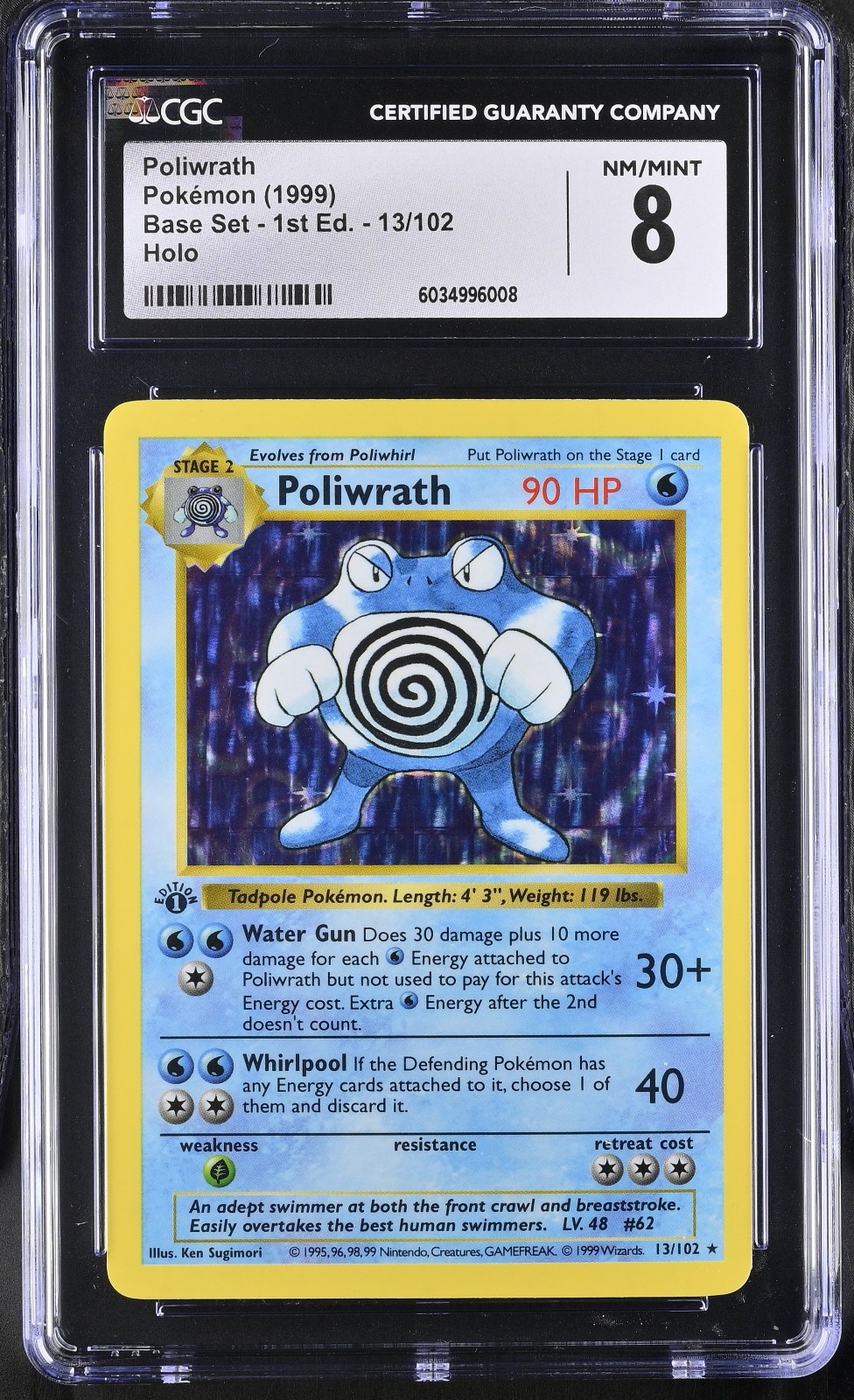 Poliwrath 1st Edition Shadowless Holo Pokemon 1999 Base Set 13/102 CGC 8