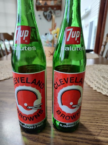 2 - Vintage 1974 ~ 7up Commemorative 16oz Bottle ~ NFL Cleveland Browns ~