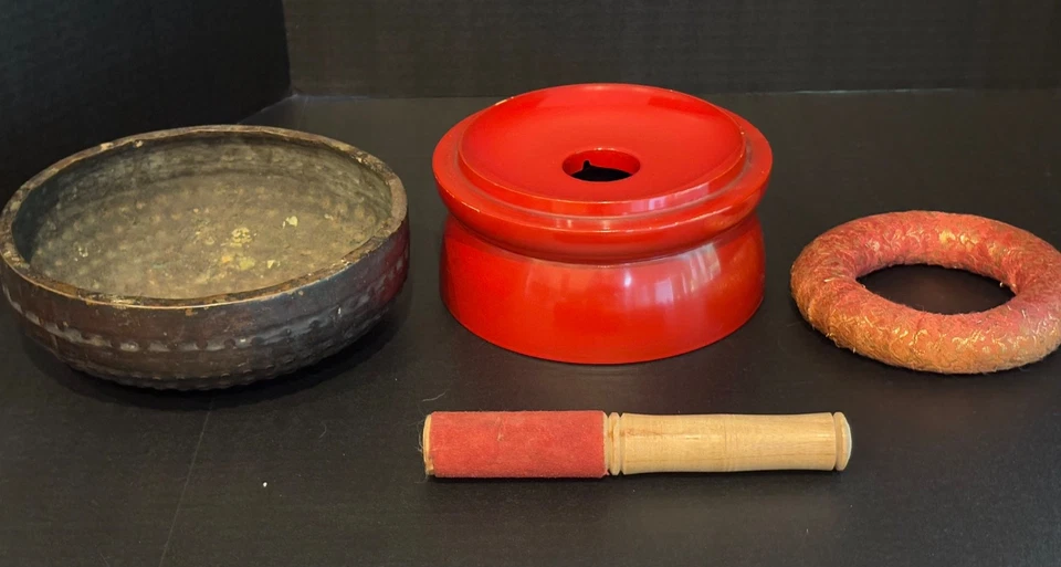Antique Chinese Singing Bowl w/stand/gong - Image 3 of 4