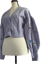 For Love and Lemons Sutton Cardigan Lavender Embellished Cropped Sweater Sz M