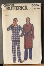VTG BUTTERICK Sewing Pattern 6367 Men's Pajamas & Robe Size Large Factory Folded