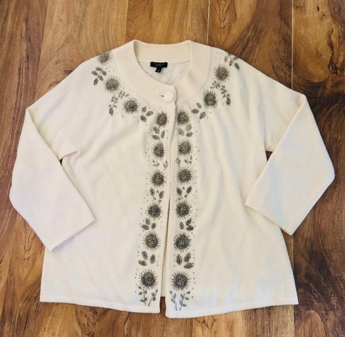 Neu ohne Etikett Talbots Damenpullover Lammwolle Angora elfenbeinfarben Perlenstickerei Größe Small