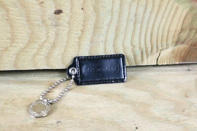 Coach Hang Tag Charm Black Leather Silver Medallion Replacement