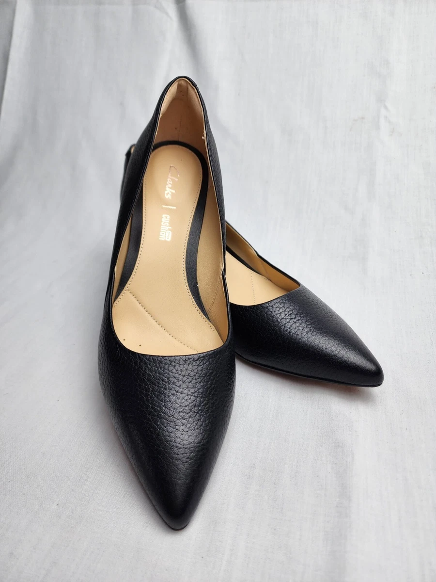 Clarks Women Ellis Rose Black Leather Heels Size 7
