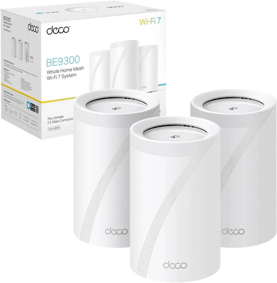 TP-Link Deco BE65 BE9300 Tri-Band Whole Home Mesh WiFi 7 System 9214Mbps 3 Pack