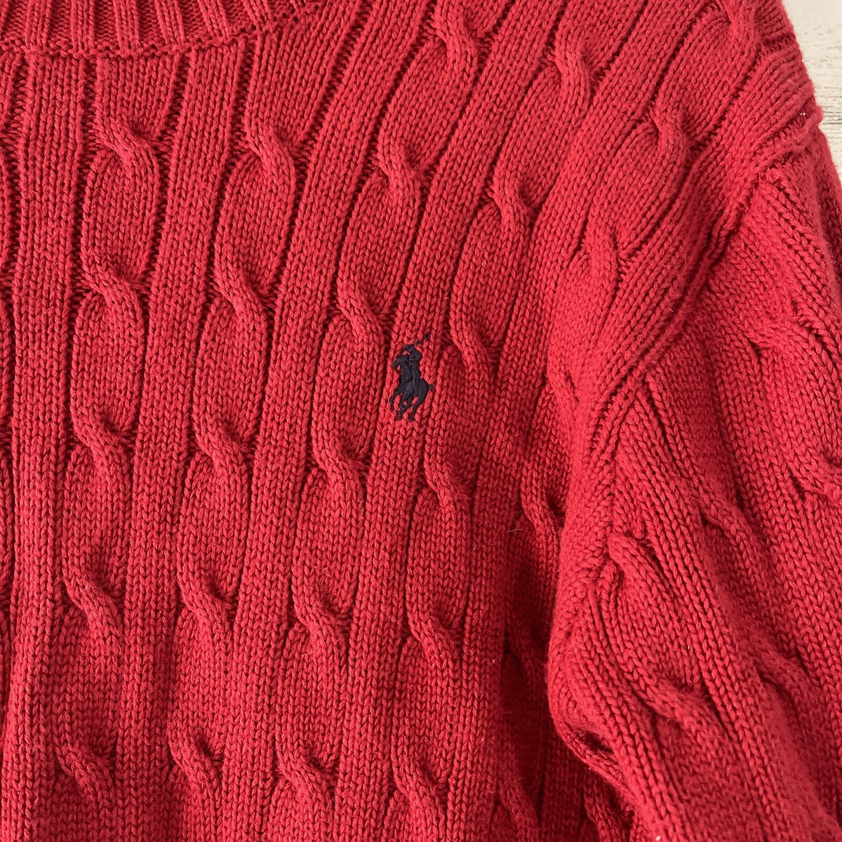 Boys Ralph Lauren Red Cable Knitted Sweater. Size L Used | eBay