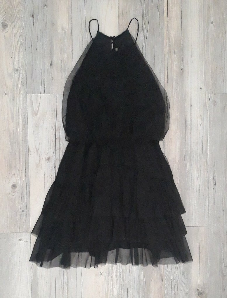 Mustard Seed Womens Black Cocktail Party Dress Tulle Lace Halter Size Small