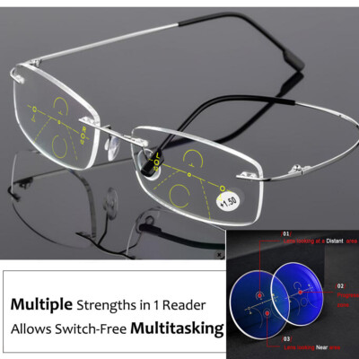 Women 3 Zones Computer Multifocal Progressive Rectangle Reading Glasses