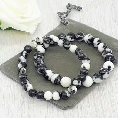 Bracelets Handmade Natural Silver Leaf Jasper Gemstone Stretch Bracelet Velvet Pouch Jewellery Watches