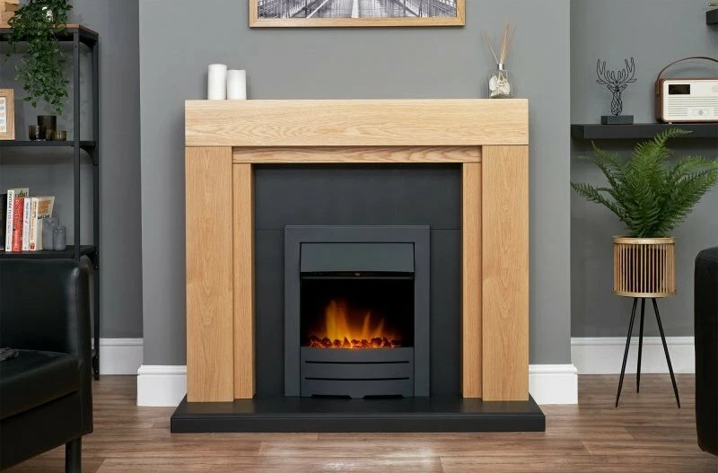 ELECTRIC FIRE OAK WOOD FIREPLACE MODERN BLACK SURROUND LED BLACK COAL SUITE  | eBay