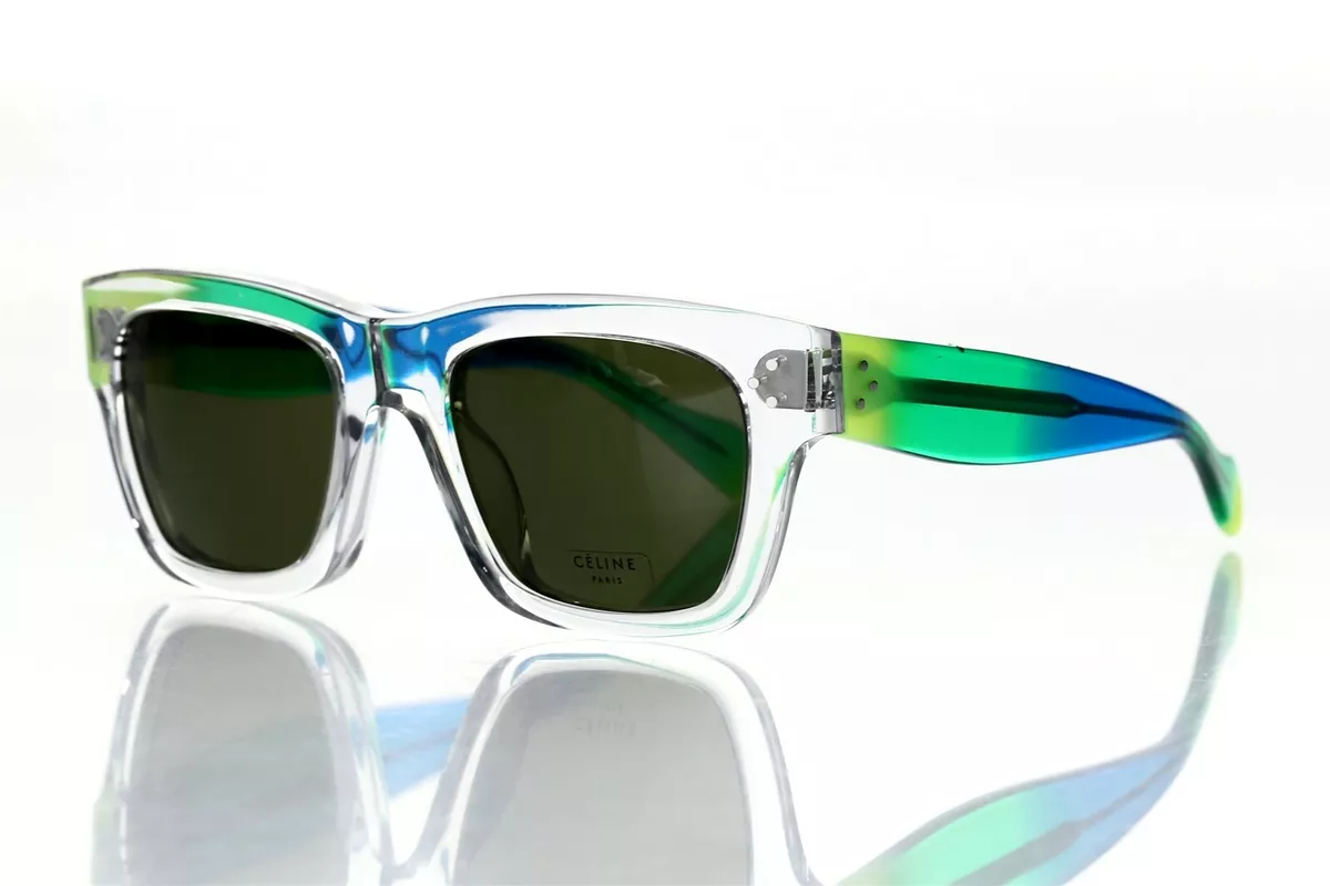 Celine Transparent Acetate Square Sunglasses In Crystal/ Green