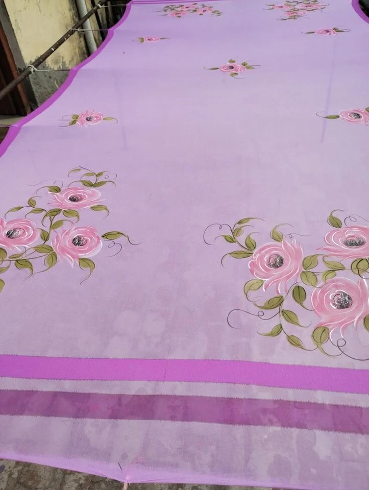 Handmade Brush Print Chiffon duptta– Soft,Natural flower Print Chiffon Dupatta - Image 4 of 4